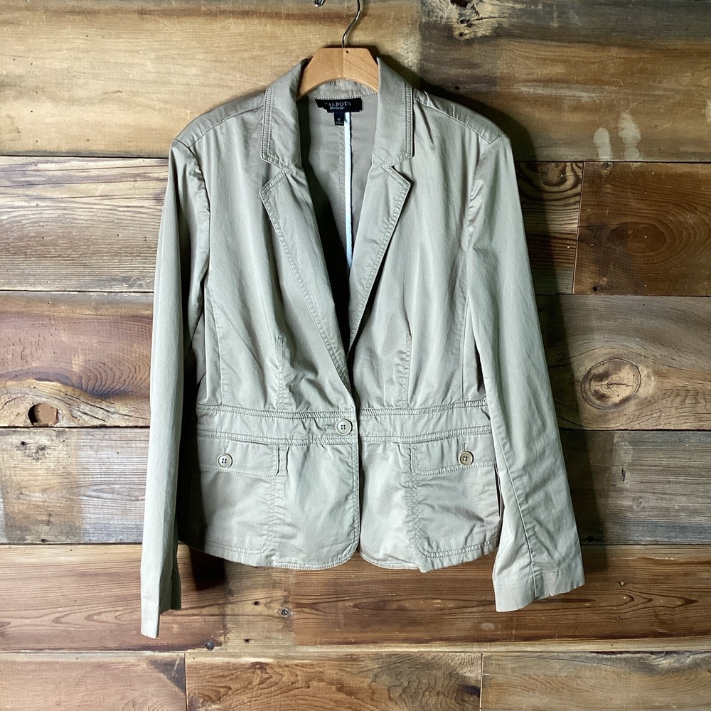 Talbots Women's Size 12 Camel Tan Stretch Cotton Blazer Casual 1 Button Jacket